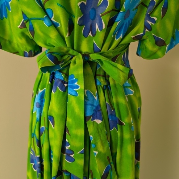 80's Babydoll Floral Dress Maxi Short Sleeve Waist Tie Long Floor Length - Picture 7 of 14